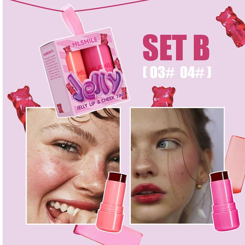 Jelly blush set, lipstick, lip and cheek dual-use multi-color highlighter and contour stick, lip gloss, blush cream